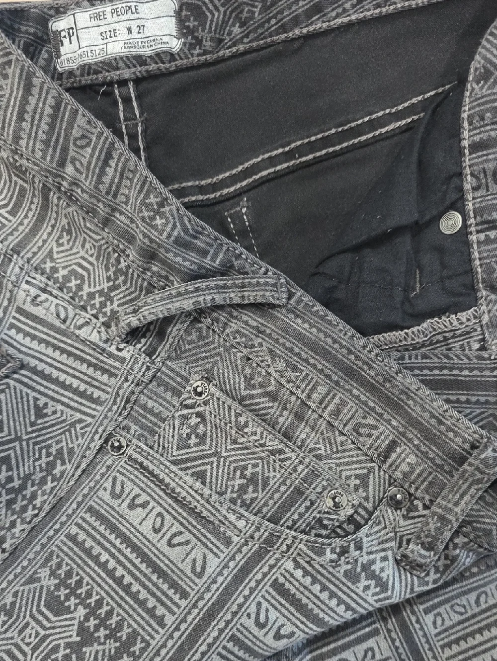Free People Gray Patterned Slim Leg Pants